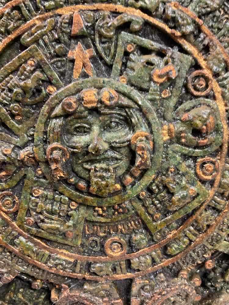 Vintage Aztec Calendar Medallion made with Malachite Composite 7"