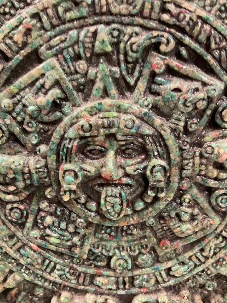 Vintage Aztec Calendar Medallion made with Malachite Composite 7"