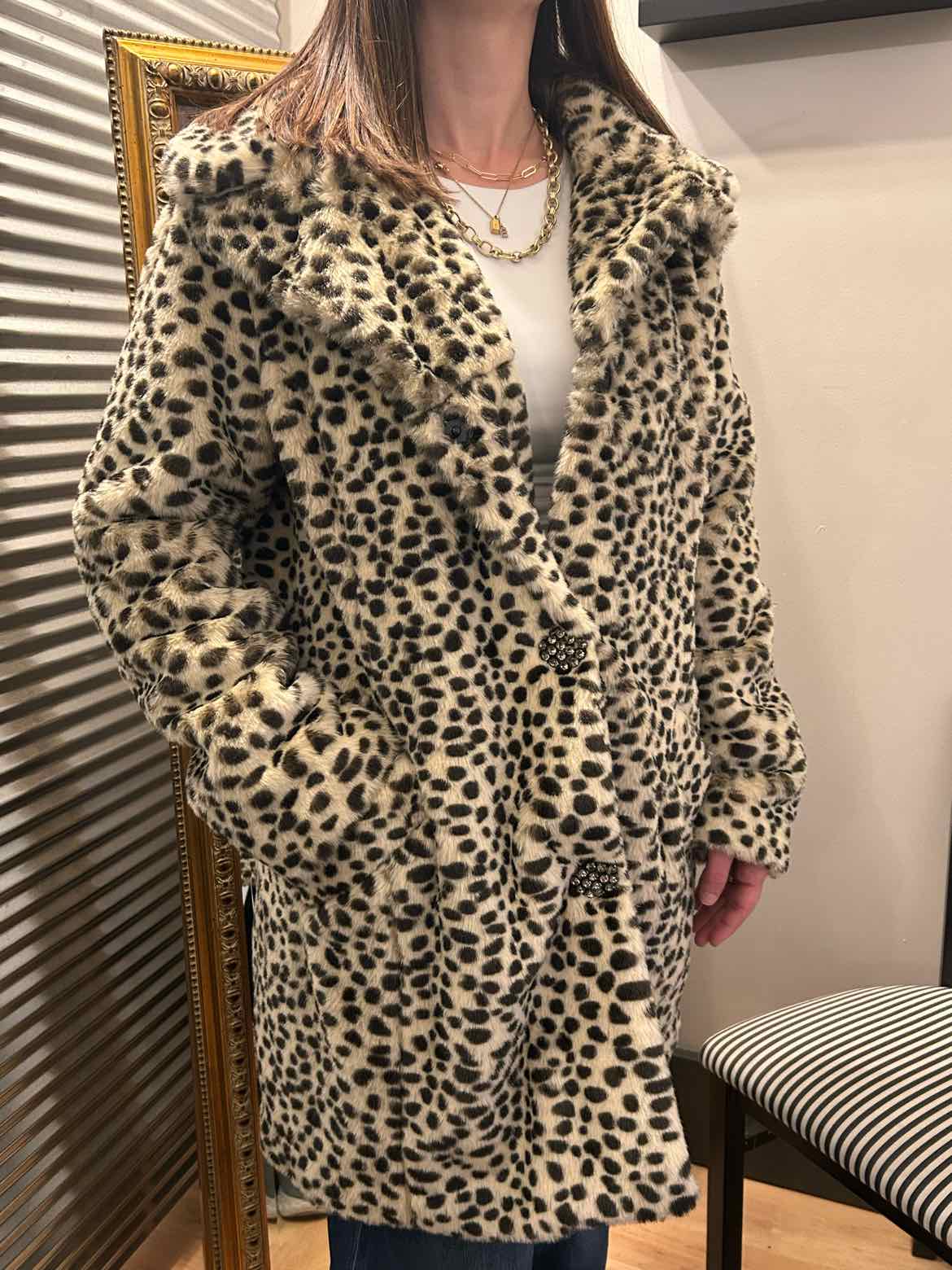 East 5th Faux Fur Cheetah Leopard Animal Print Coat Jacket Soft Plush size XL