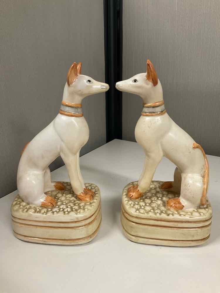 Pair of 9" Andrea by Sadek Twin Ceramic Whippet Greyhound Dogs