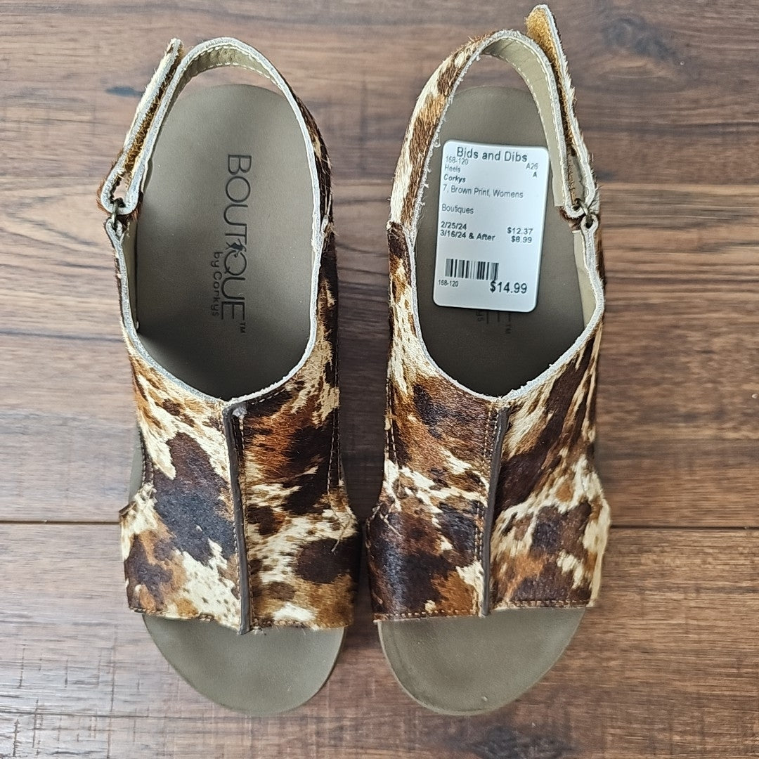 Corkys 7 Brown Print Heels